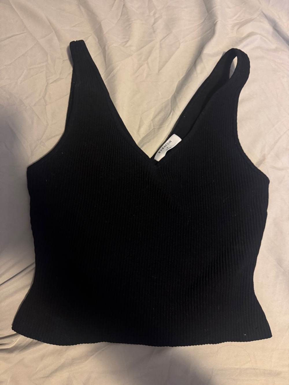 Babaton Ribbed V-Neck Black Tank Top - Women